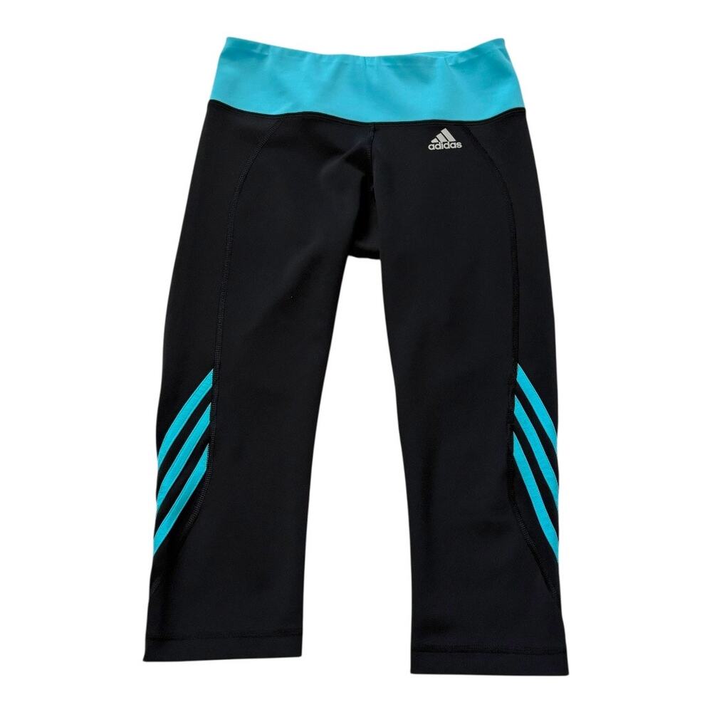 Adidas Cropped Athletic Pants - Medium - Black & Teal - Yoga Gym Active Leggings
